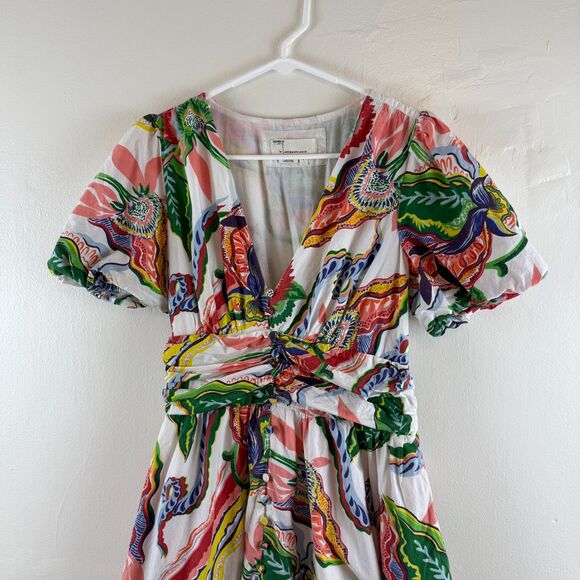 Anthropologie Katerina Button Front Dress Floral Puff Cream Motif Size S Floral - Picture 3 of 16